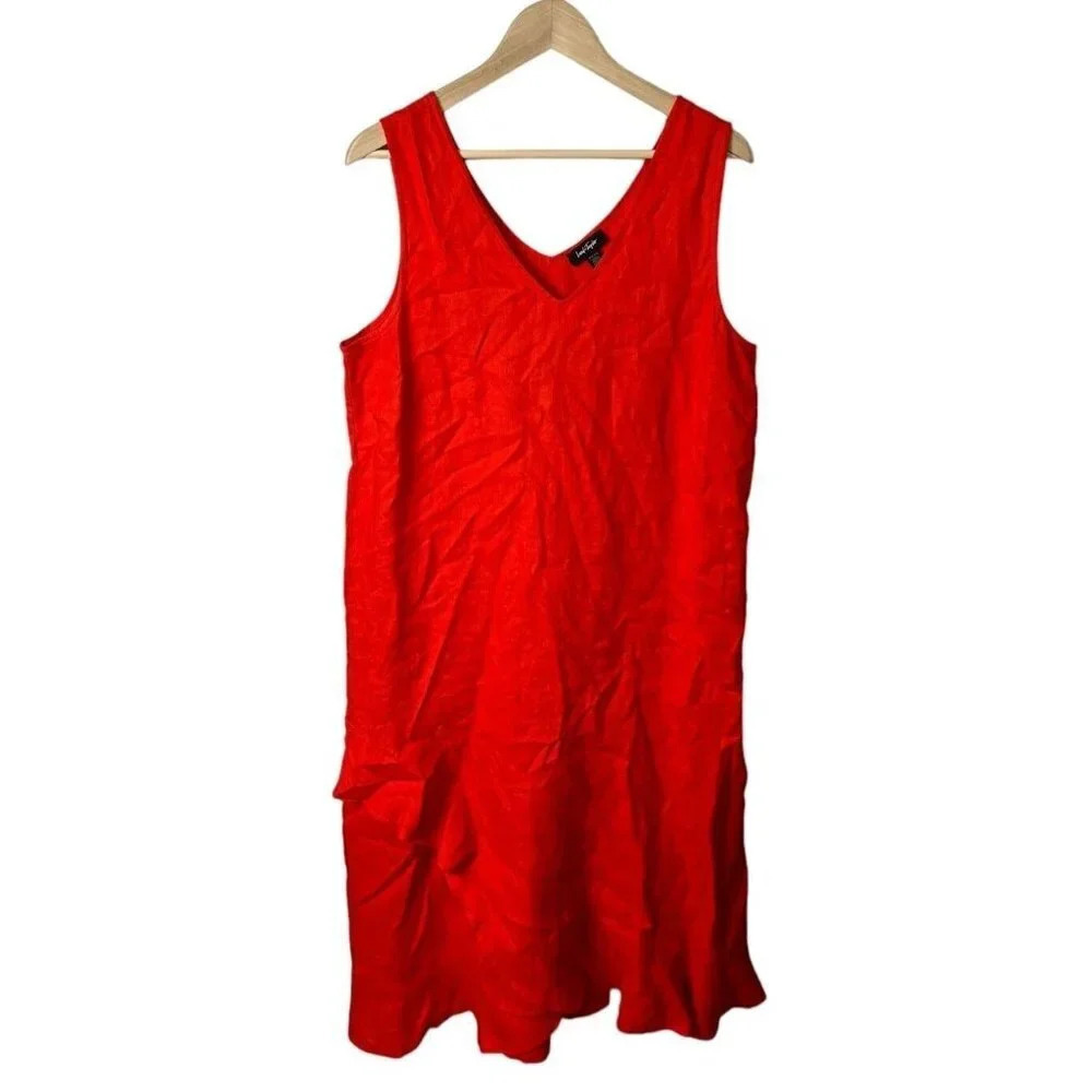 Lord + Taylor Orange Red Linen Maxi Dress Size Large Sleeveless V-neck/back